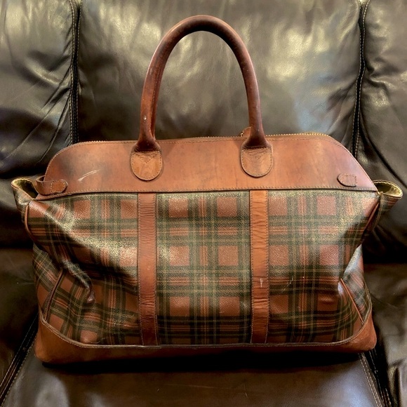 RALPH LAUREN Tartan Plaid Red Brown Boston Weekend Travel Doctor’s Bag 55cm - Picture 3 of 17
